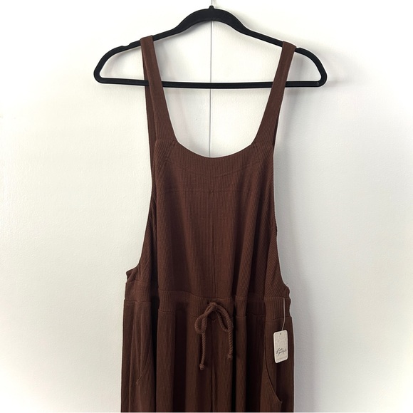 Free People Beach Wide Leg Overalls With Waist Tie Chocolate Brown NWT - Picture 4 of 12